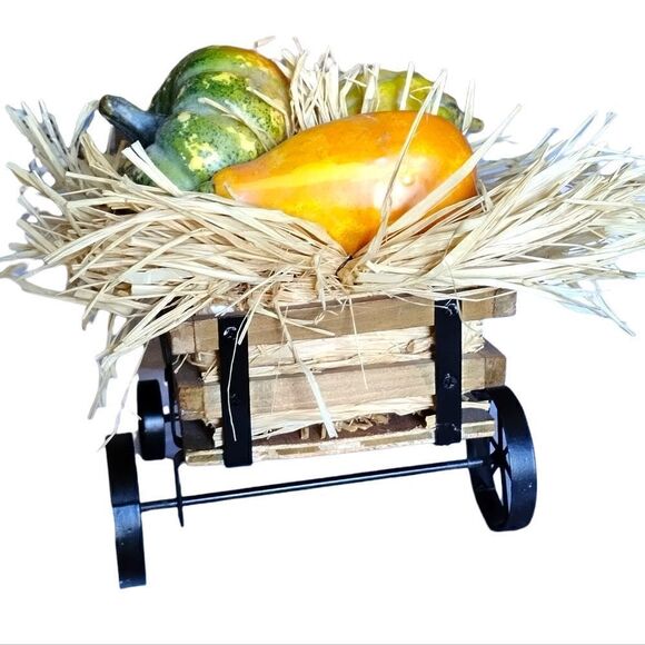 VINTAGE Wood & Metal LARGE WAGON True HAY PUMPKINS & GOURD Fall - Picture 8 of 10